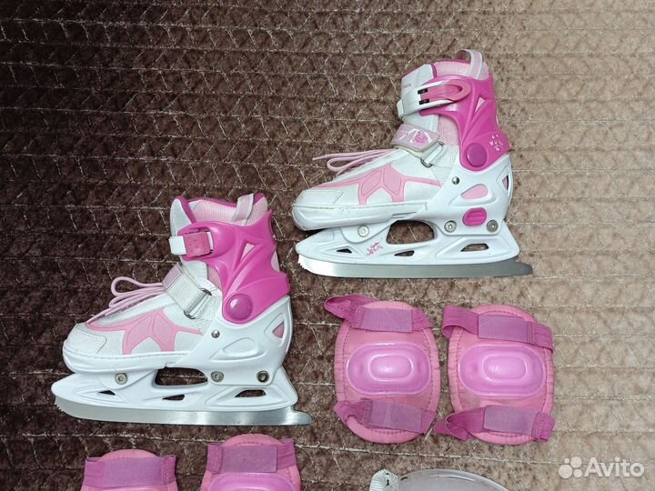 Коньки раздвижные 33-36 с комплектом защиты