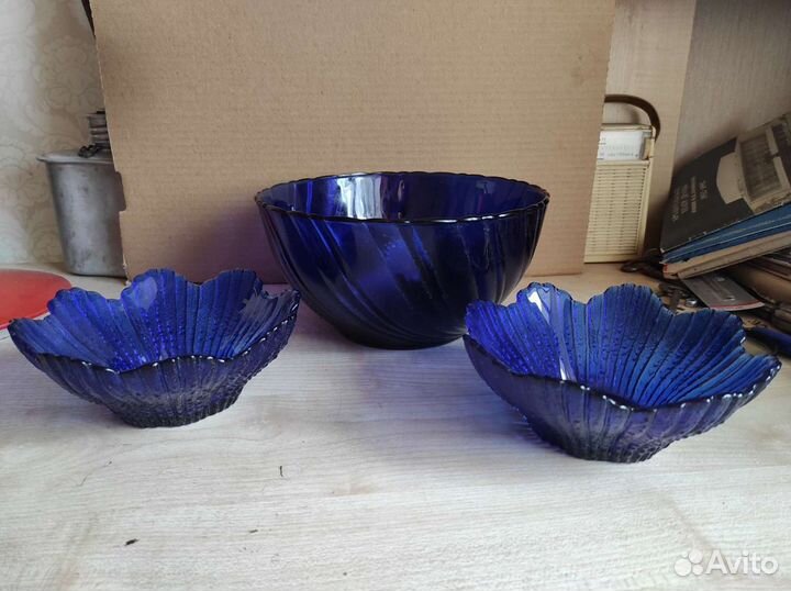 Ваза конфетница СССР синее стекло кобальт