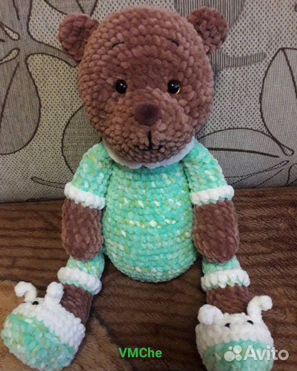 Мишка, вязаная игрушка, мягкая плюшевая игрушка