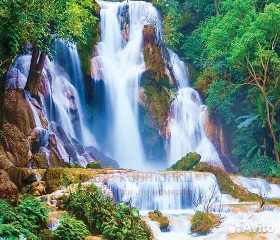 Алмазная мозаика 30x40 Полноводный водопад в весен