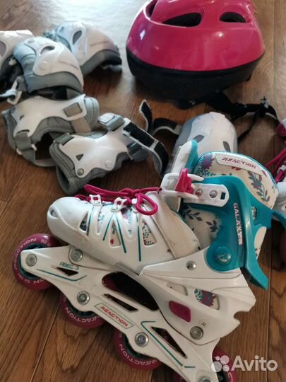 Роликовые коньки раздвижные 32-34, защита, шлем