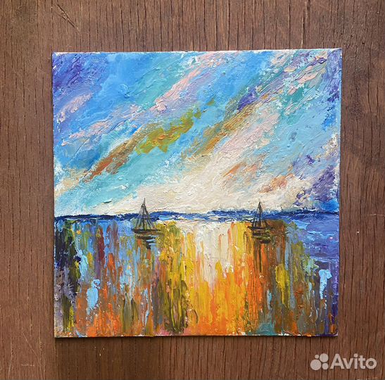 Картина маслом Морской пейзаж.Закат на море