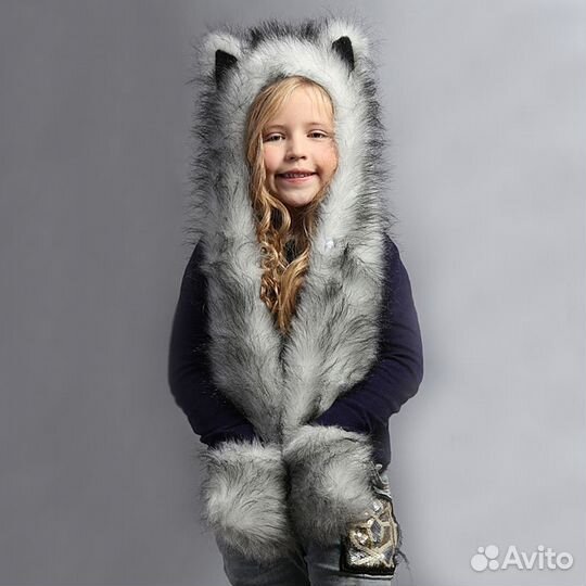 Детская меховая шапка с ушками Зверошапка Хаски