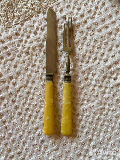 Набор 24 вилки и ножа латунь бакелит винтаж Европа