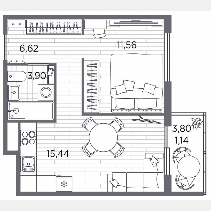 1-к. квартира, 39 м², 3/5 эт.