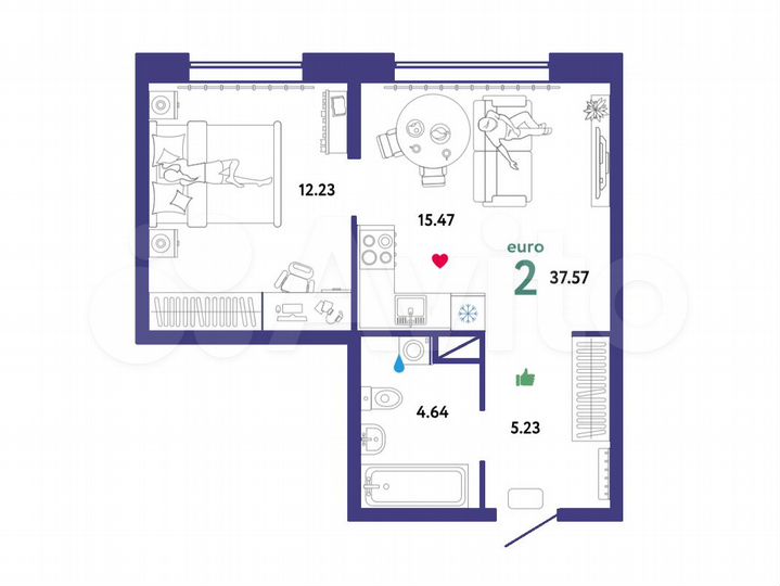 2-к. квартира, 37,6 м², 4/14 эт.