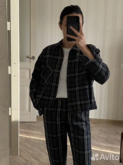 Женский костюм комплект рубашка и брюки в клетку
