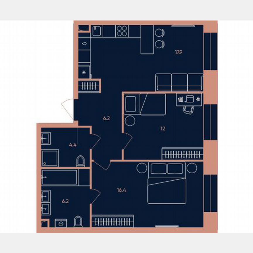2-к. квартира, 63,1 м², 11/32 эт.
