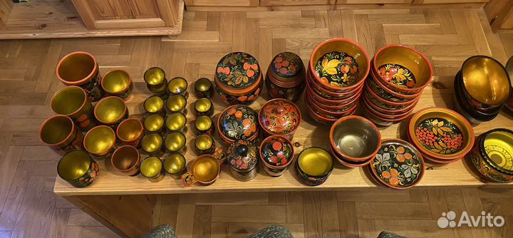 Посуда и ложки из хохлому,ручной работы