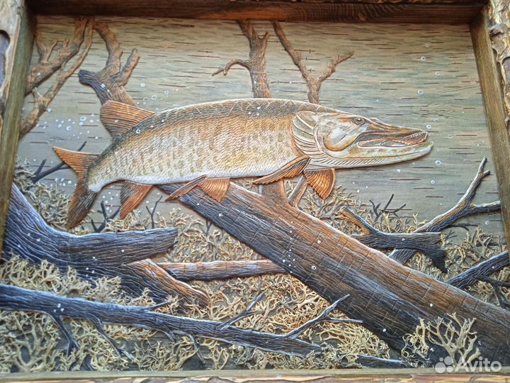 Панно из бересты Щука