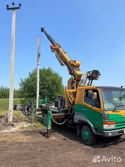 Монтаж опор лэп / Установка электрического столба