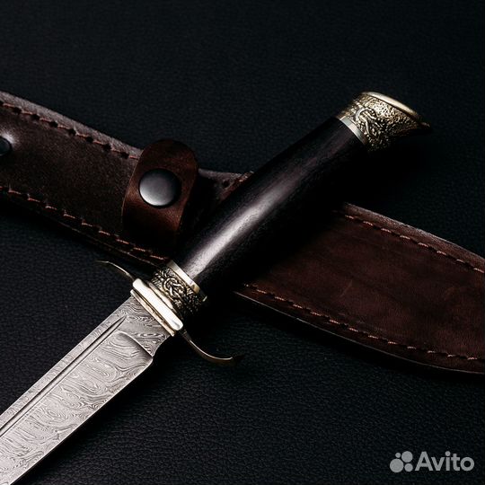 Нож Финка Морская - дамасская сталь, граб
