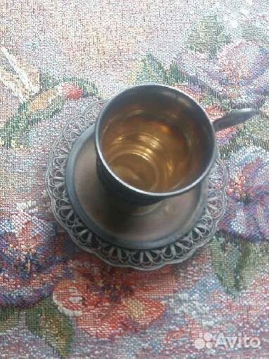 Чашечки с блюдцем мельхиор