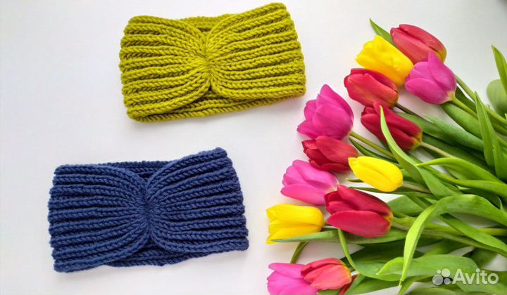 Вязаные повязки на голову ручной работы