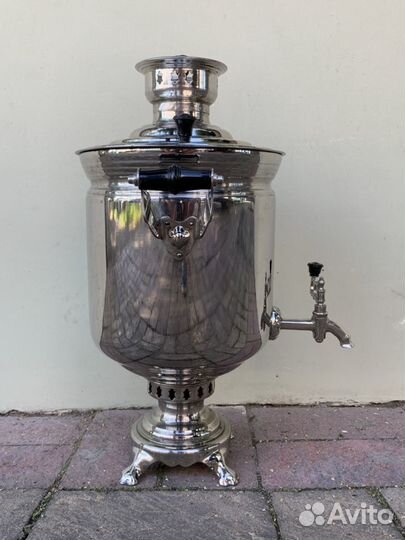 Самовар на дровах, угольный. 5-7 литров. Никель. Л