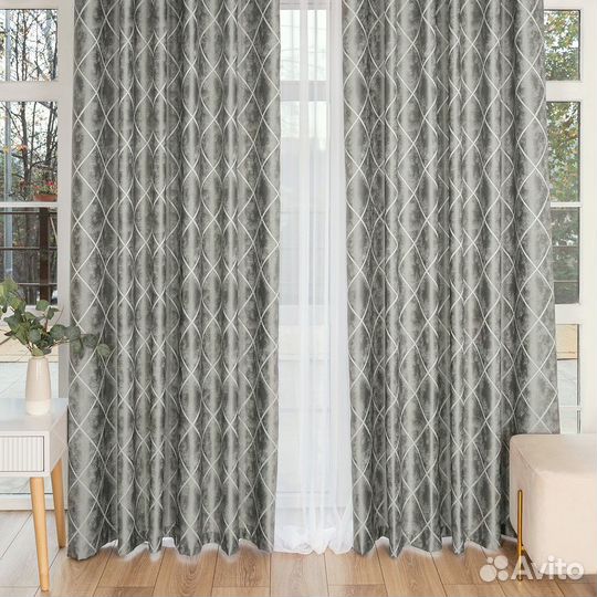 Комплект Шторы + Тюль Леман Стальной и Вуаль