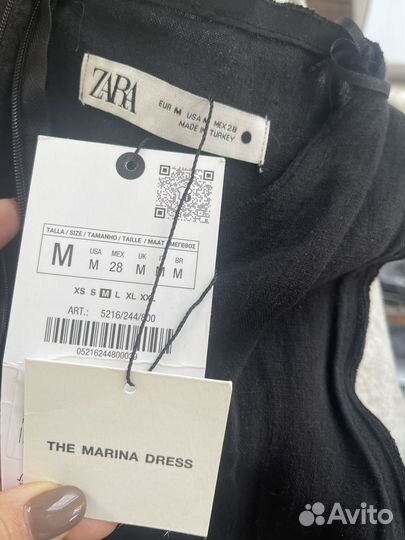 Льняное черное платье zara