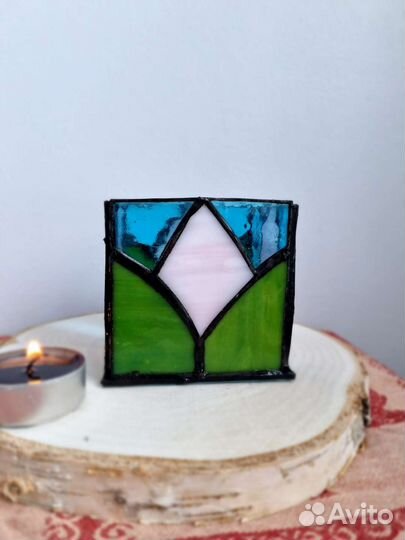 Подсвечник в стиле Тиффани Тюльпан(светло-розовый)