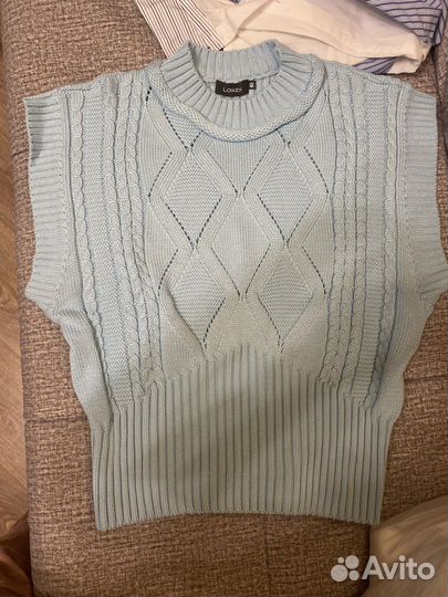 Жилет голубой lakbi крупной вязки оверсайз