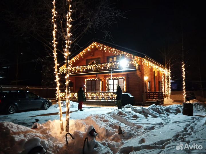 Украшение домов гирляндами / Монтаж гирлянд