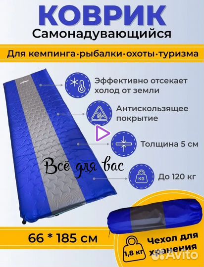 Коврик самонадувающийся 185х66х5 разные цвета