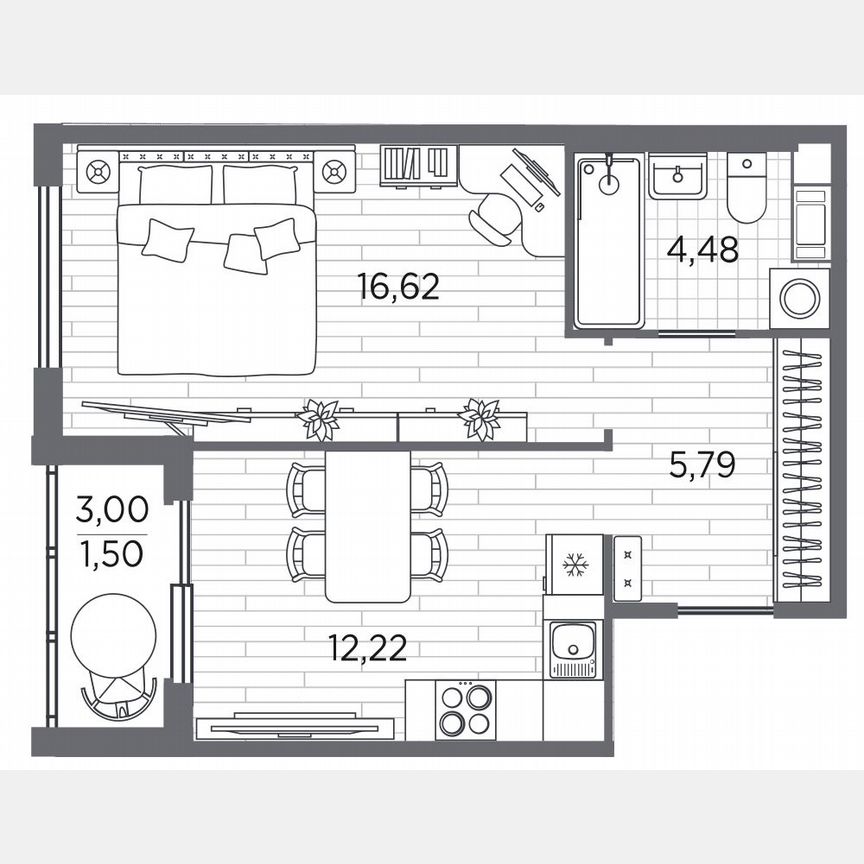 1-к. квартира, 40,6 м², 3/5 эт.