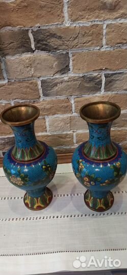 Парные антикварные вазы, Китай, клуазоне