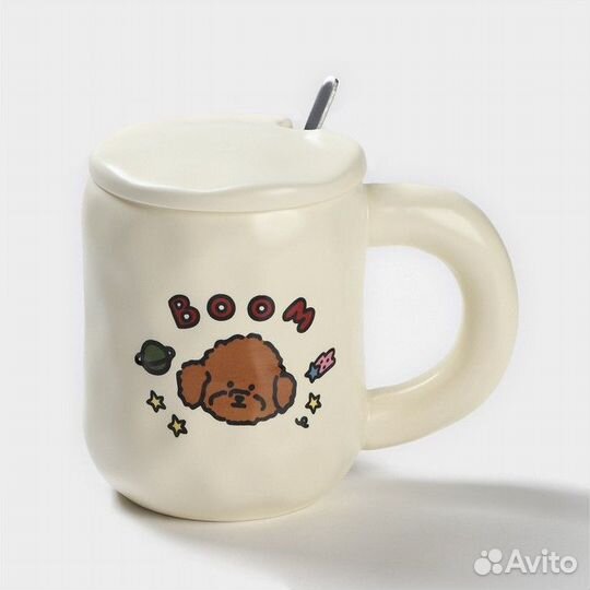 2 шт. Кружка керамическая с ложкой 'Мишка', 450 мл