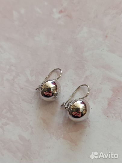 Серебряные серьги шары СССР на петле