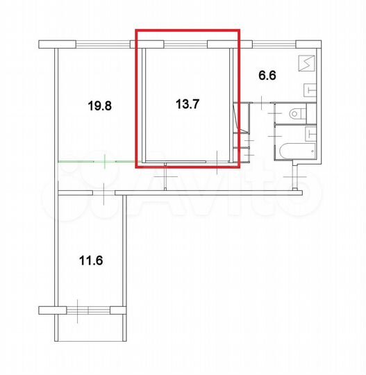 Комната 13,7 м² в 3-к., 7/12 эт.