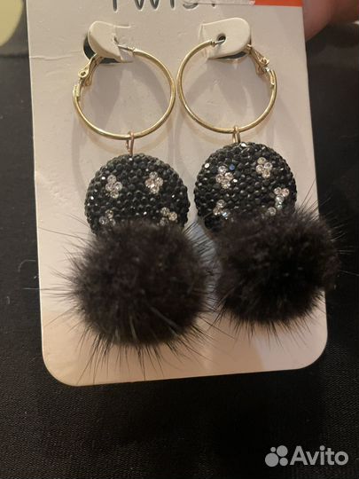 Серьги висячие смайлики стразы-мех