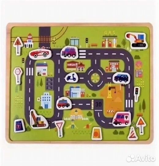 Магнитная доска Деревянные пазлы город 2в1