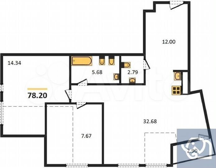 2-к. квартира, 78,2 м², 7/9 эт.