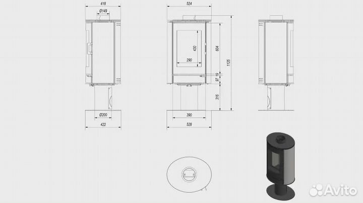 Печь-камин koza/AB/S/N/O/DR/kafel/czarny