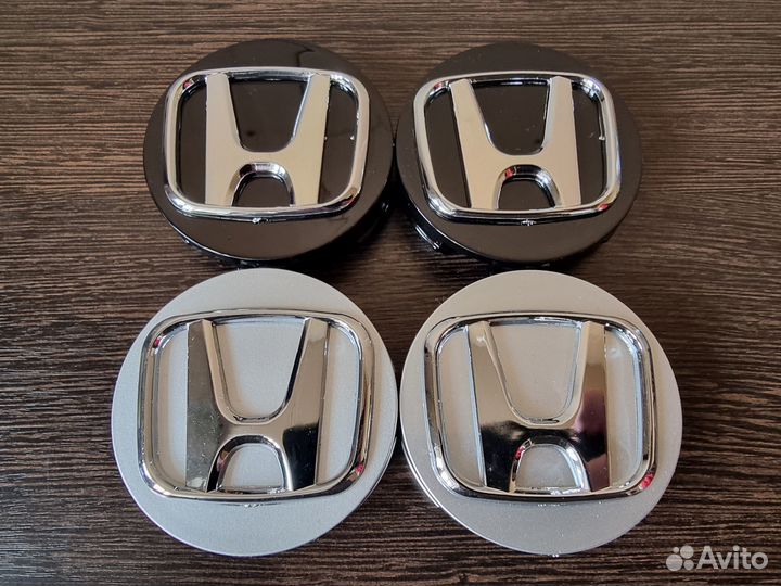 Колпачки литых дисков Honda 57мм серебро/черный