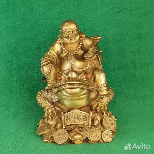 Статуэтка из бронзы Хотэй на жабе малый. Фен-шуй