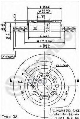 Диск тормозной передн audi: A3 03, A3 кабрио 0