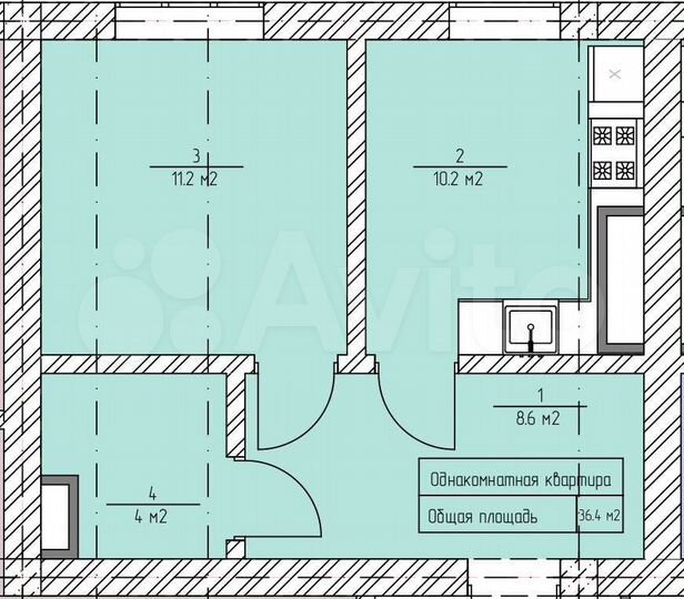 1-к. квартира, 50,9 м², 2/3 эт.