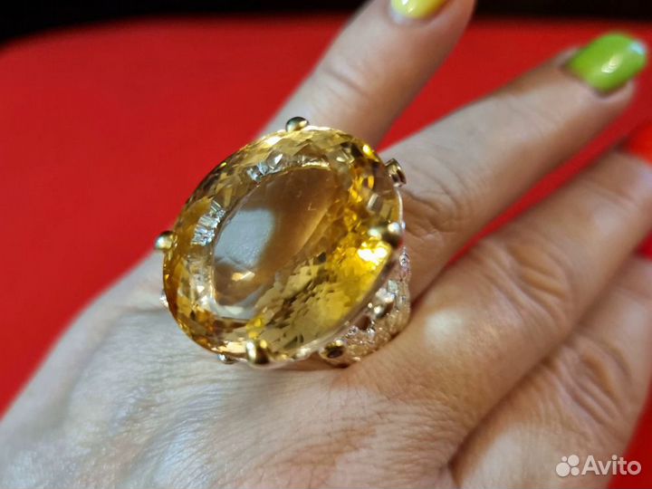 Перстень: Цитрин 43 карата.Родолит.925. 18.5