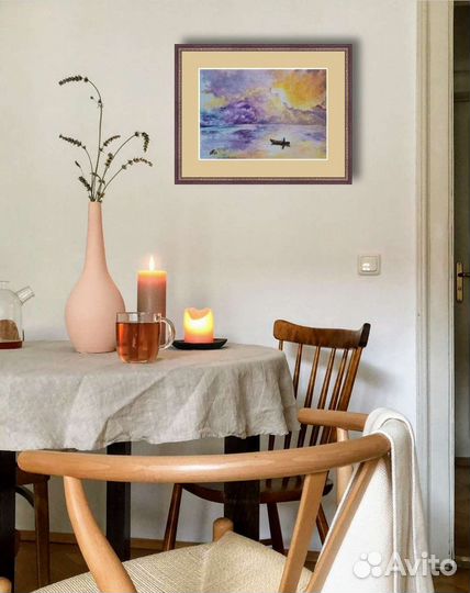 Картина морской пейзаж и с человеком в лодке