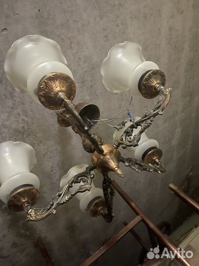 Бронза люстра СССР. Тяжелая. 5 рожковая