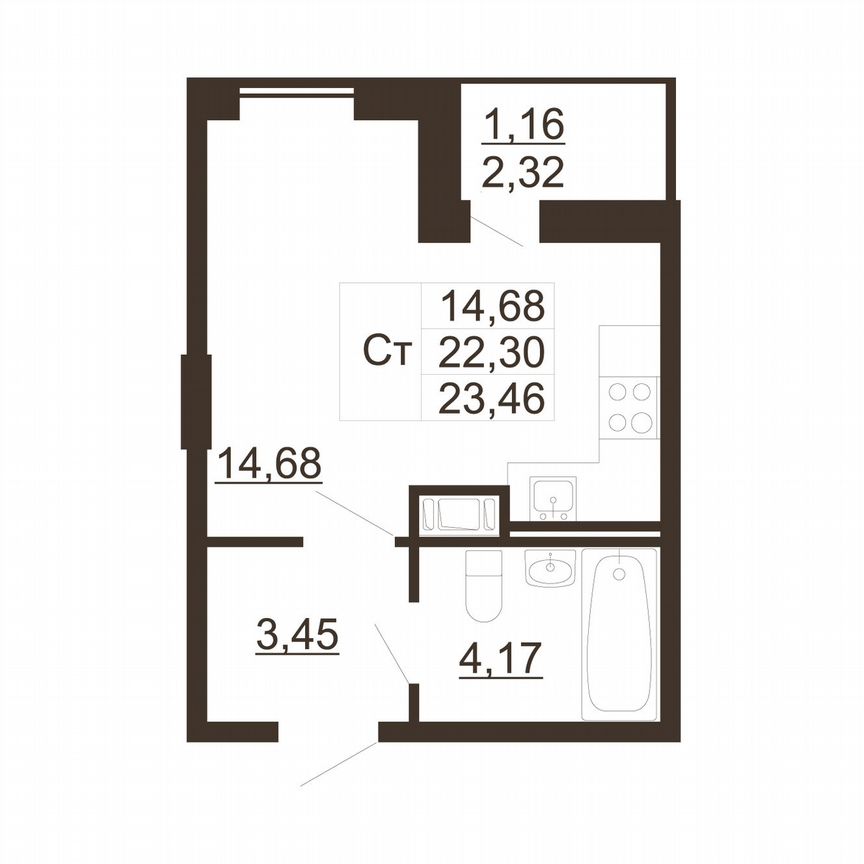 Квартира-студия, 23,5 м², 9/11 эт.