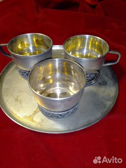 Кофейный набор СССР. Поднос и 3 чашки