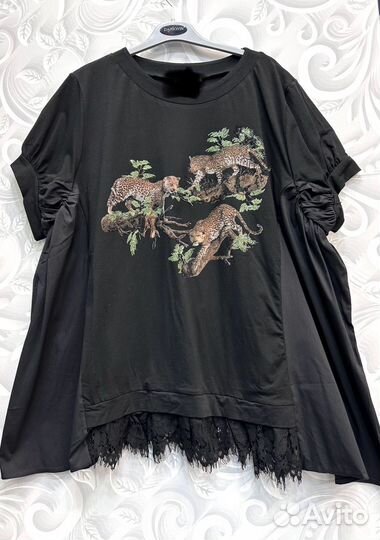Туника черная принт Леопард р.60-70