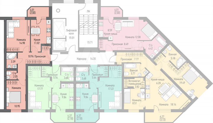 2-к. квартира, 54,9 м², 4/16 эт.