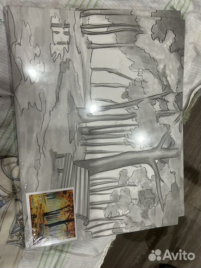 Холст на картоне с контуром хлопок