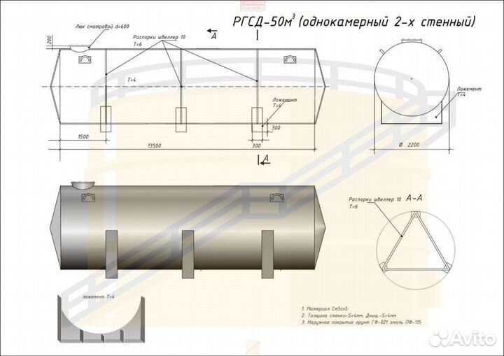 Резервуар Горизонтальный ргс-153 м3