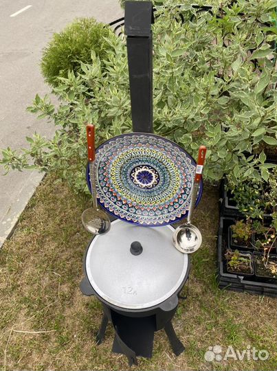 Казан+печь 12.л чугунный+шумовка подарок