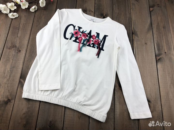 Белый лонгслив для девочки OVS
