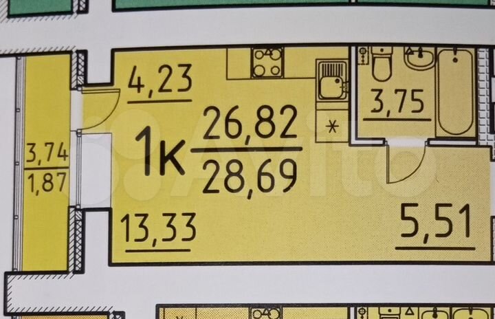 Квартира-студия, 28,7 м², 9/14 эт.